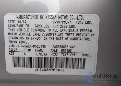 2015 Infiniti Q40 z USA, uszkodzony, nr VIN JN1CV6ARXFM523495